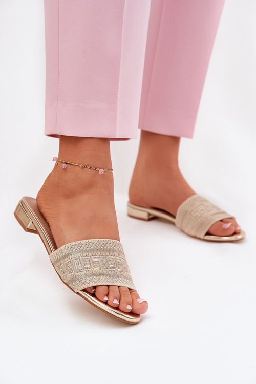 Klapki Damskie Na Płaskim Obcasie Złote Fexxy