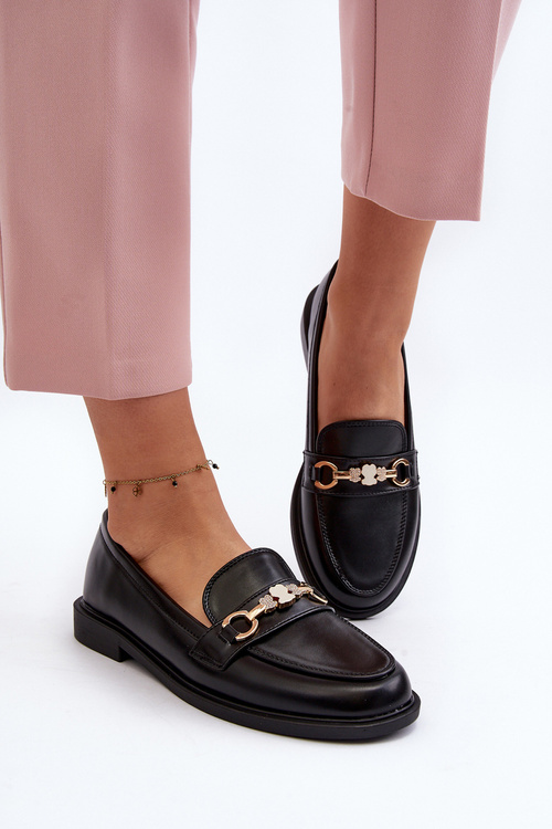 Damskie Mokasyny Na Płaskim Obcasie Eko Skórzane Czarne Vimedia