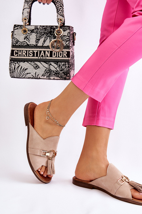 Damskie Zamszowe Klapki Lewski Shoes 3226 Beżowe