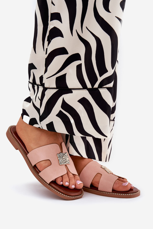 Płaskie Klapki Z Wycięciami I Ozdobą Brudny Róż Bohalis