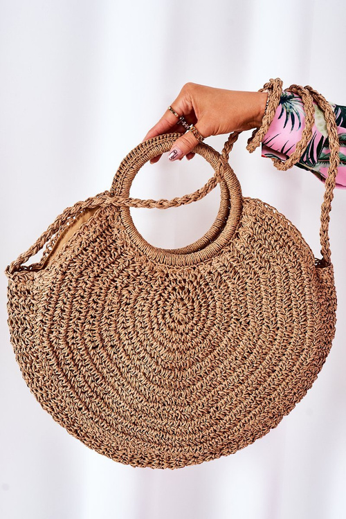 Pleciona Okrągła Torebka Boho BRUNO ROSSI Camel