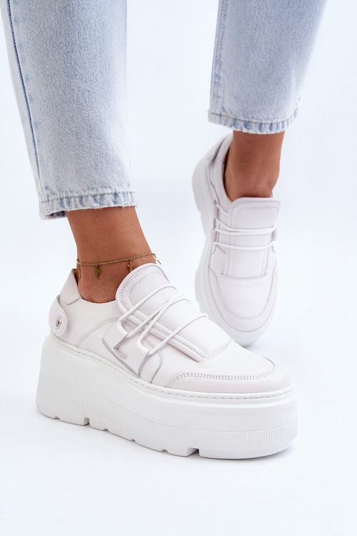 Zazoo 1833 Sneakersy Damskie Skórzane Na Masywnej Podeszwie Białe