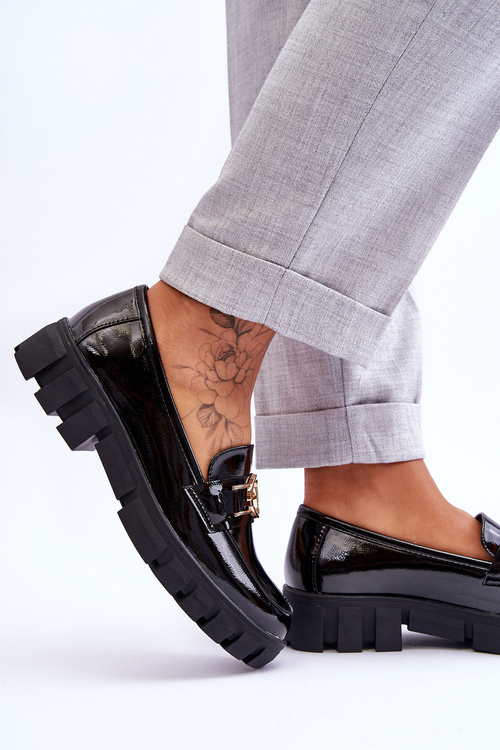 Lakierowane Damskie Mokasyny Czarne Sanvi