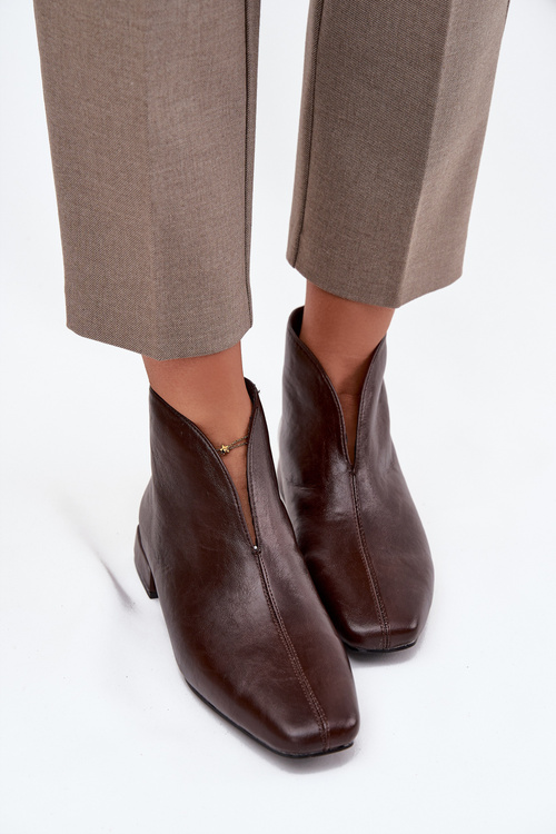 Botki Damskie Na Delikatnym Obcasie Czekoladowe Elvienne