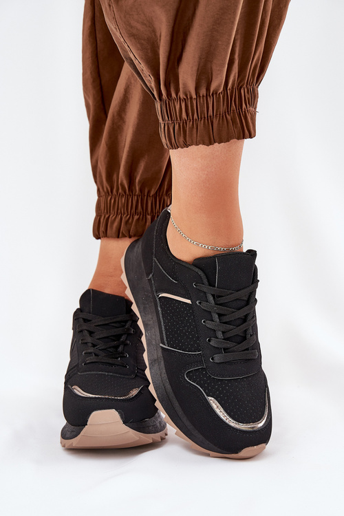 Damskie Buty Sportowe Na Platformie Czarne Yandia