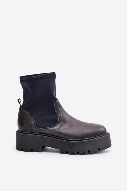 Zazoo 2947 Wsuwane Botki Damskie Ze Skóry Naturalnej Czarne