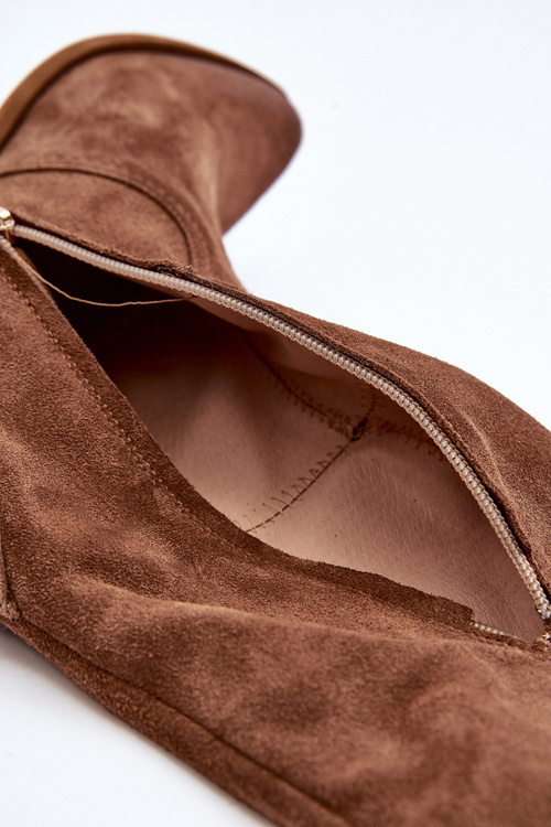 Zazoo 3427 Damskie Zamszowe Kozaki Kowbojki Brązowe