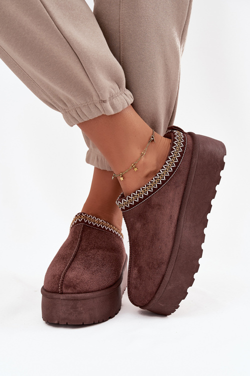 Śniegowce Damskie Z Ozdobnym Haftem Czekoladowe Jenira