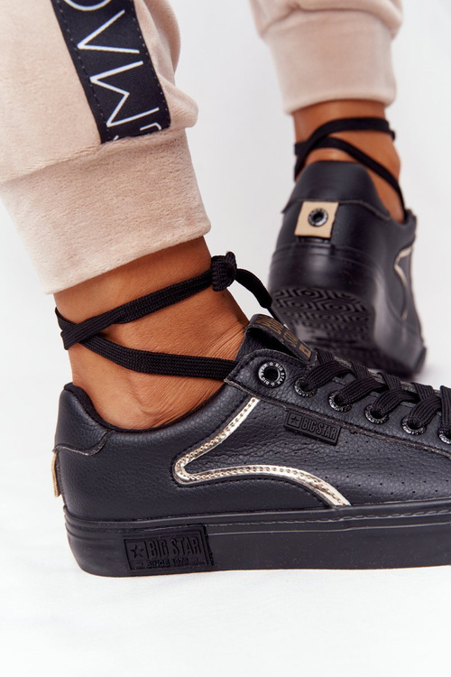 Damskie Skórzane Tenisówki BIG STAR HH274078 Czarno-Złote