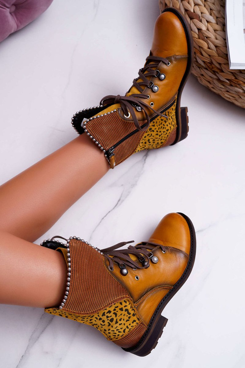 Botki Damskie Skórzane Trzewiki Maciejka Żółte 3623A-07