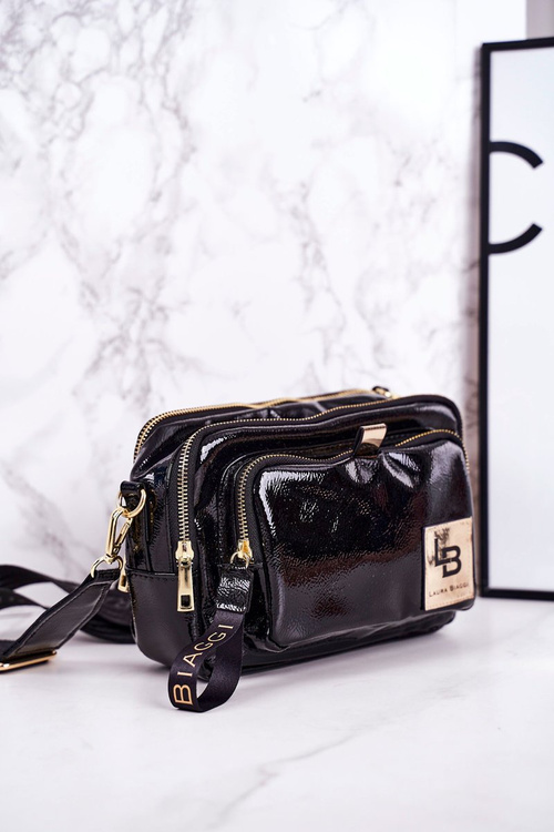 Torebka Listonoszka Kuferek LAURA BIAGGI Lakierowana Czarna