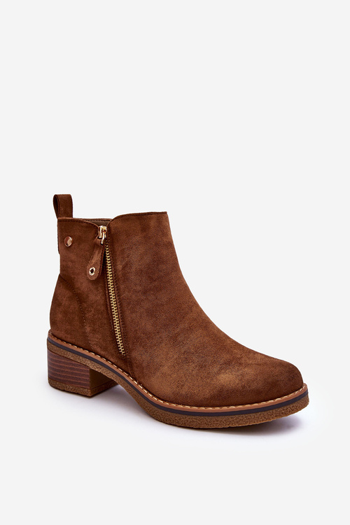 Zamszowe Botki Na Niskim Słupku Brązowe Laurisa