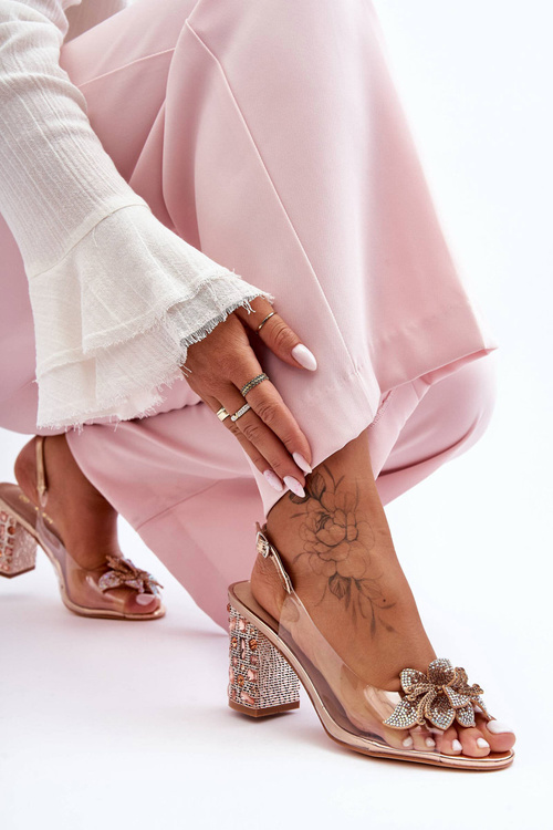 Zdobione Stylowe Sandały Transparentne Różowe Złoto S.Barski MR1037-18