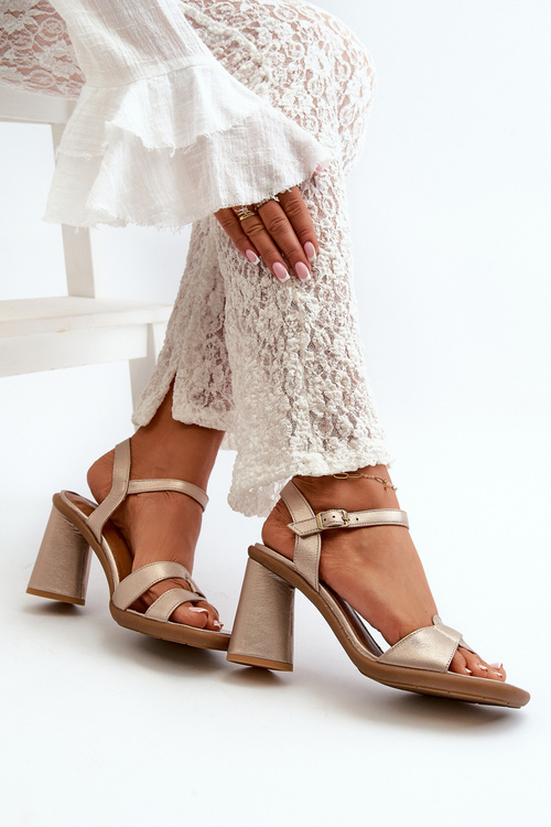 Skórzane Sandały Na Słupku Maciejka 06029-25 Złote