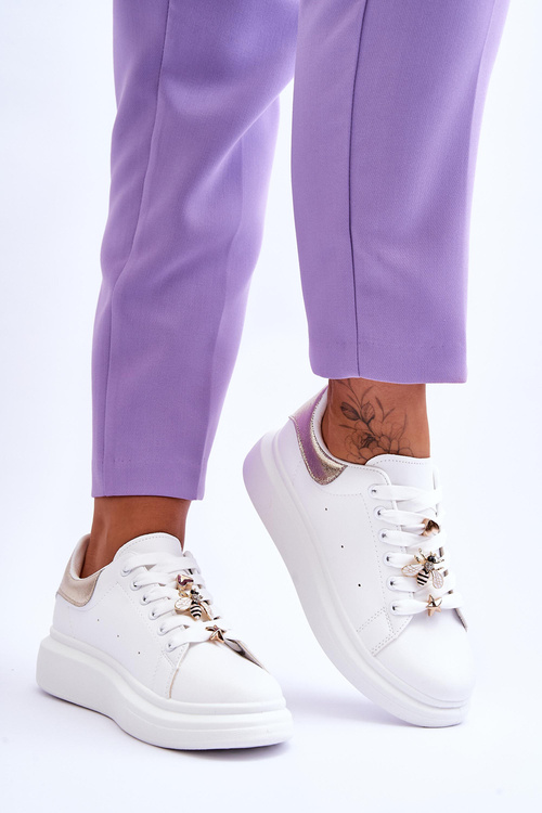 Damskie Buty Sportowe Na Masywnej Platformie Biało-Złote Chante