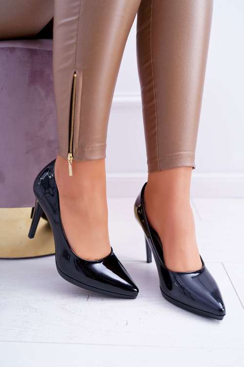 Damskie Czółenka Szpilki Sergio Leone Czarne Lakierowane Misawu