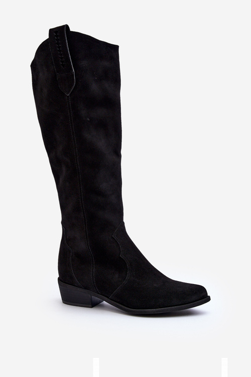 Zazoo 3427 Damskie Zamszowe Kozaki Kowbojki Czarne