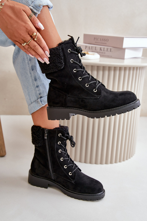 Damskie Ocieplane Botki Workery Na Zamek Czarne Mivael