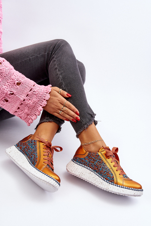 Skórzane Buty Sportowe Damskie Maciejka 06327-18 Pomarańczowe