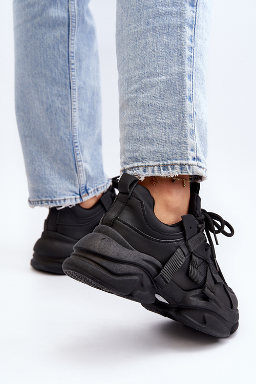 Sneakersy Damskie Na Masywnej Podeszwie Czarne Windamella