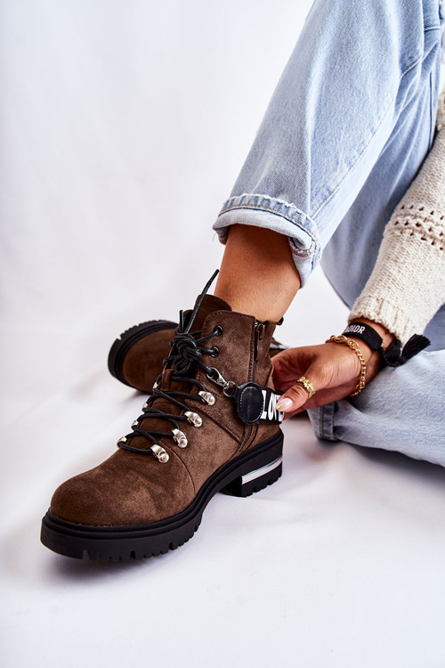 Zamszowe Ocieplane Botki Z Paskiem Ciemnobrązowe Aurelio