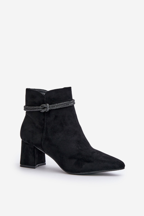 Botki Damskie Eko Zamszowe Na Słupku Z Noskami W Szpic Czarne Terivannes