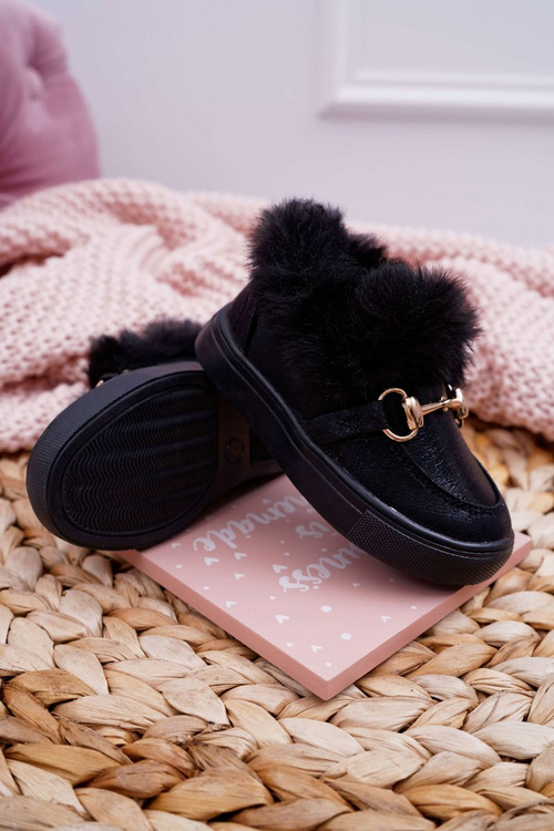 Dziecięce Tenisówki Z Futerkiem Ocieplane Czarne Grendy