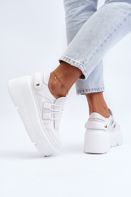 Zazoo 1833 Sneakersy Damskie Skórzane Na Masywnej Podeszwie Białe