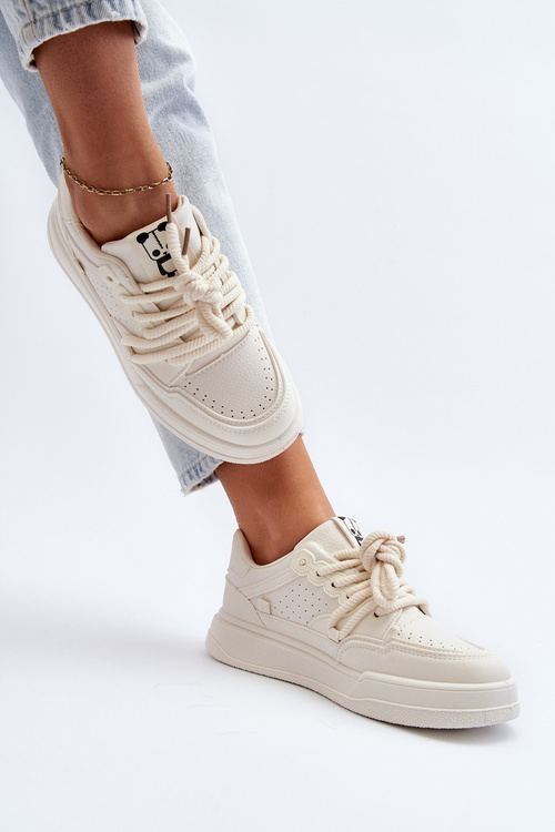 Damskie Sneakersy Eko Skórzane Beżowe Avanalis