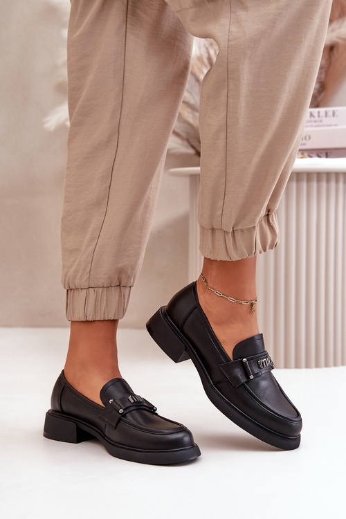 Eleganckie Mokasyny Damskie Z Naturalnej Skóry Czarne Vinceza 91114