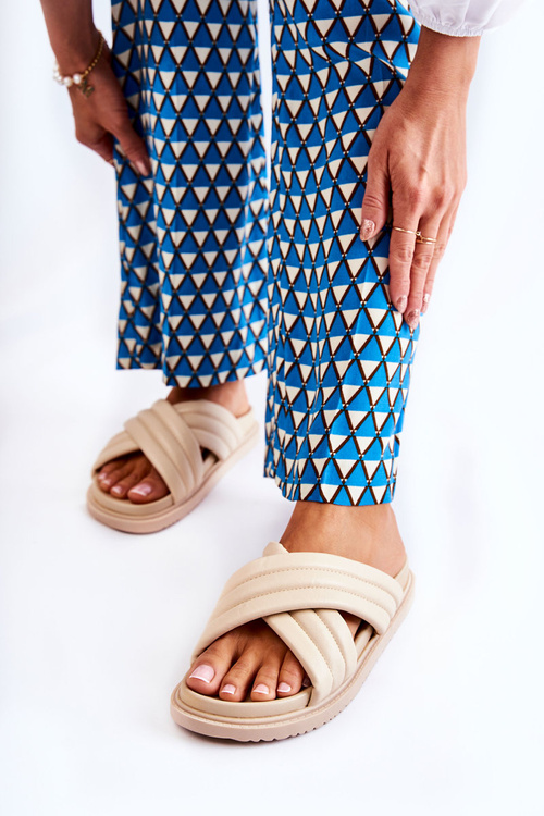 Klasyczne Damskie Klapki Skórzane Beżowe Daron