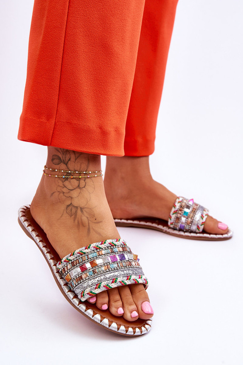 Damskie Zdobione Klapki Białe Bellisa