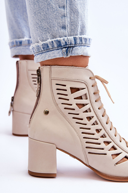 Skórzane Ażurowe Botki Maciejka 05508-22 Jasnobeżowe