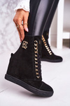 Damskie Zamszowe Sneakersy BOOCI 2222/066/z Złoty Łańcuch Czarne