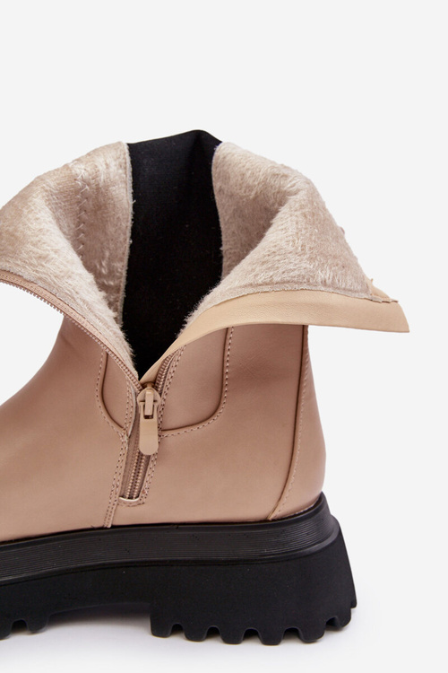 Botki Damskie Masywna Platforma Beżowe Beatrice