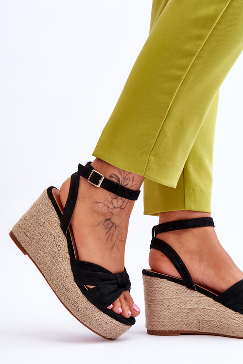 Sandały Damskie Na Koturnie Czarne Kendall