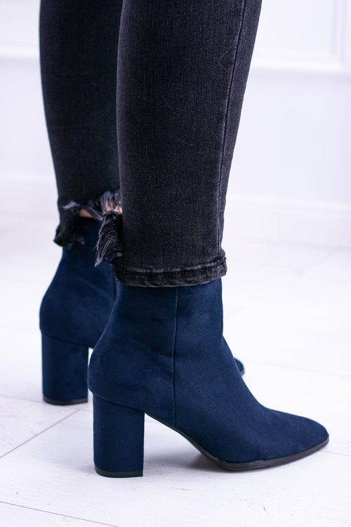 Damskie Granatowe Botki Na Słupku w Szpic Amaltea