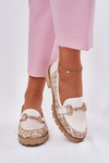 Skórzane Mokasyny Damskie Ze Złotym Detalem Laura Messi 2938 Jasnobeżowe