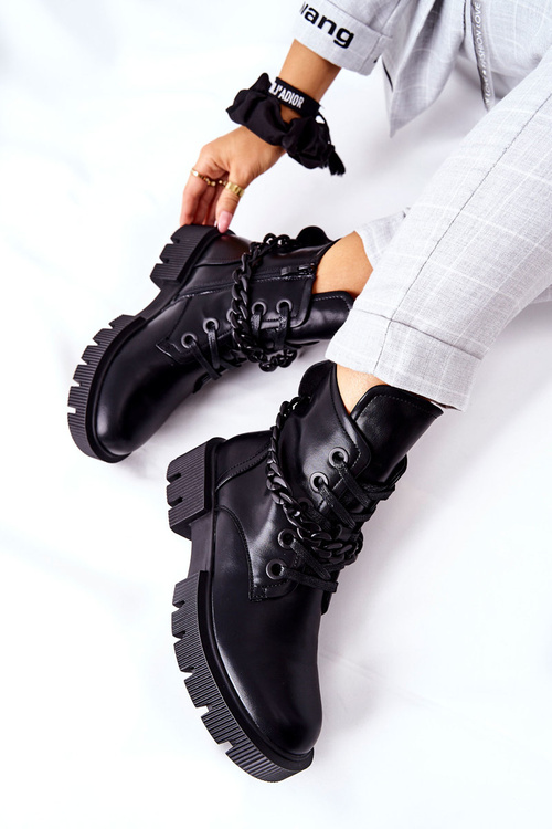 Skórzane Botki Workery Czarne Izzy