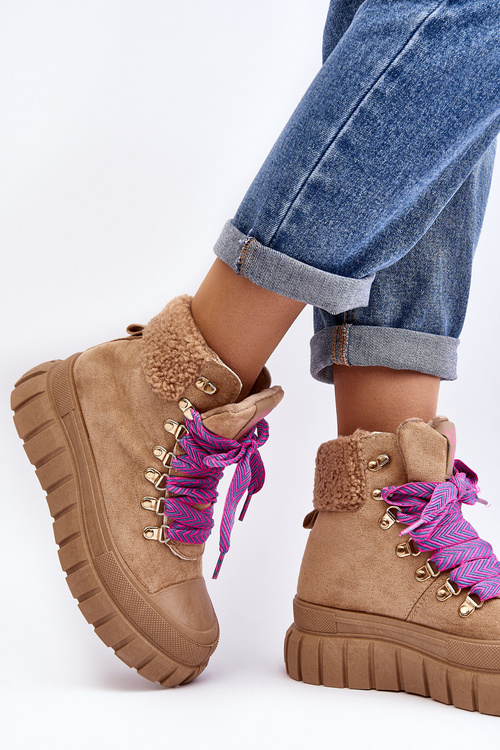 Ocieplane Botki Trapery Na Grubej Podeszwie Brązowe Ralotta