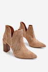 Modne Zamszowe Ażurowe Botki Na Obcasie Beżowe Genevi