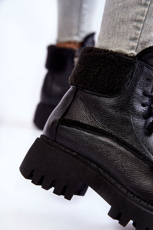 Damskie Skórzane Trapery Botki Czarne Lemar Vergo