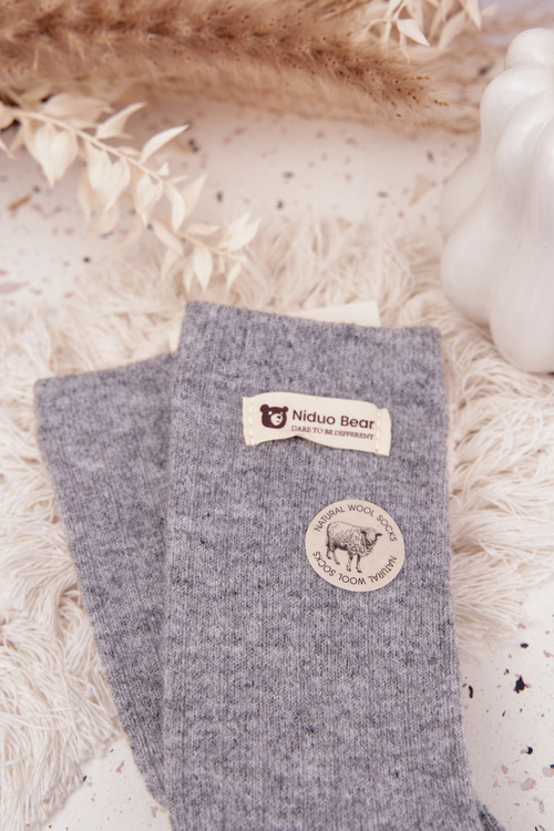 Ciepłe Wełniane Skarpetki Damskie Z Naszywką Szare