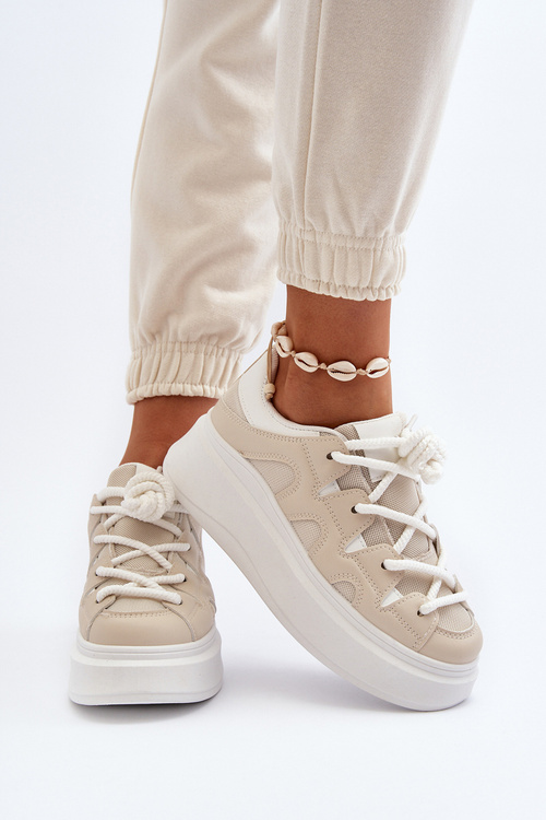 Damskie Sneakersy Z Grubym Sznurowaniem Beżowe Vinali