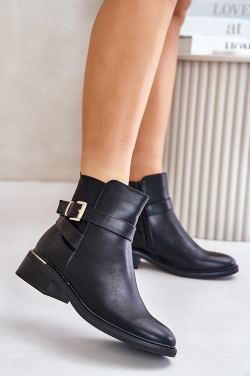 Botki Sztyblety Damskie Na Niskim Obcasie Ocieplane Czarne Zinlora