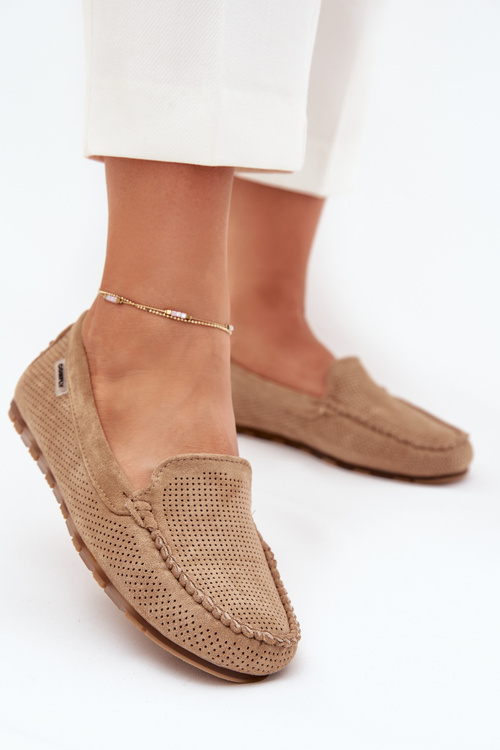 Ażurowe Mokasyny Damskie Z Eko Zamszu Brązowe Amrutia