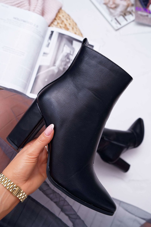 Botki Damskie Na Słupku Suwak W Szpic Czarne Ferol