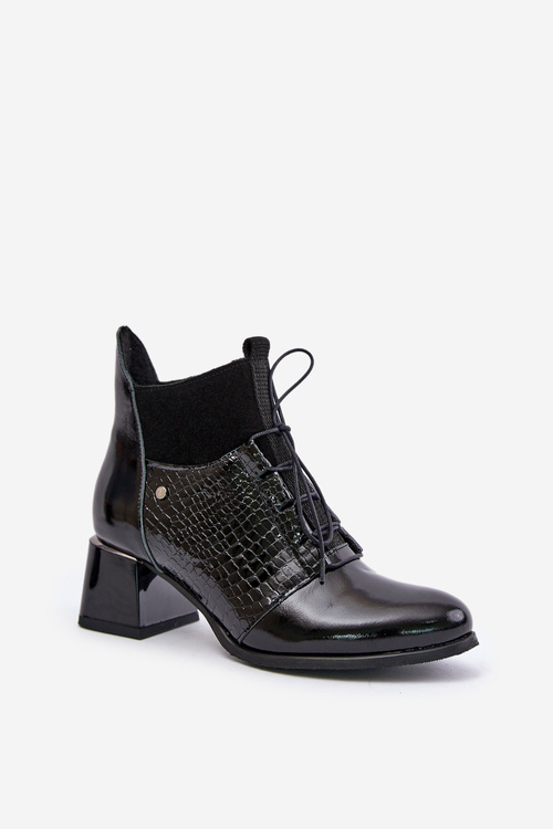 Zazoo 60503 Skórzane Botki Na Obcasie Ocieplane Czarne