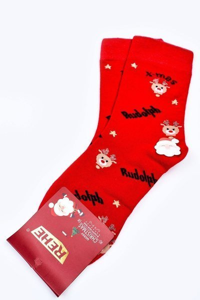 Świąteczne Bawełniane Skarpetki RUDOLPH Czerwone