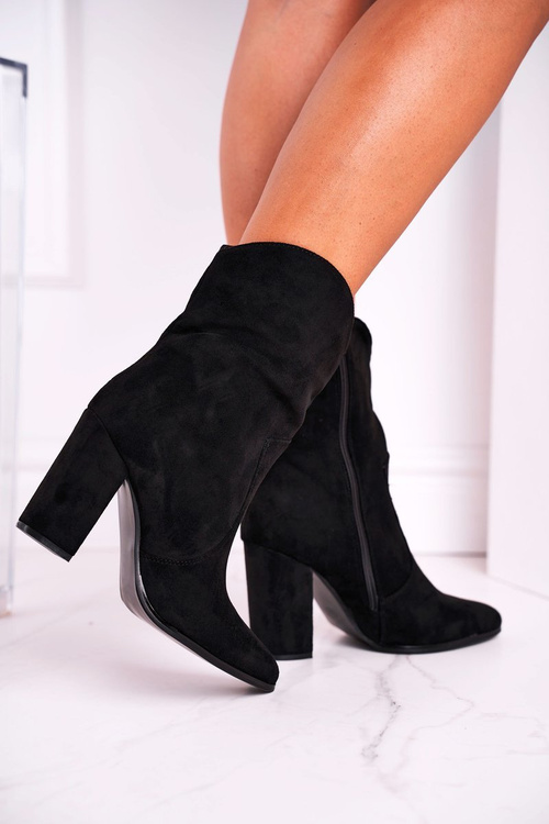 Botki Damskie Na Słupku Eko-Zamsz Czarne Ecstasy